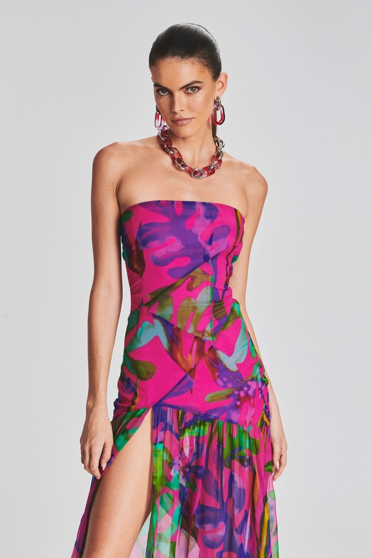 MEGAN - Stralende Hot Pink Jurk Split Jurk StyleSpectrums