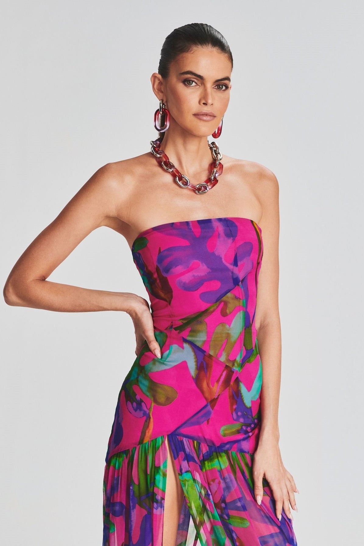 MEGAN - Stralende Hot Pink Jurk Split Jurk StyleSpectrums