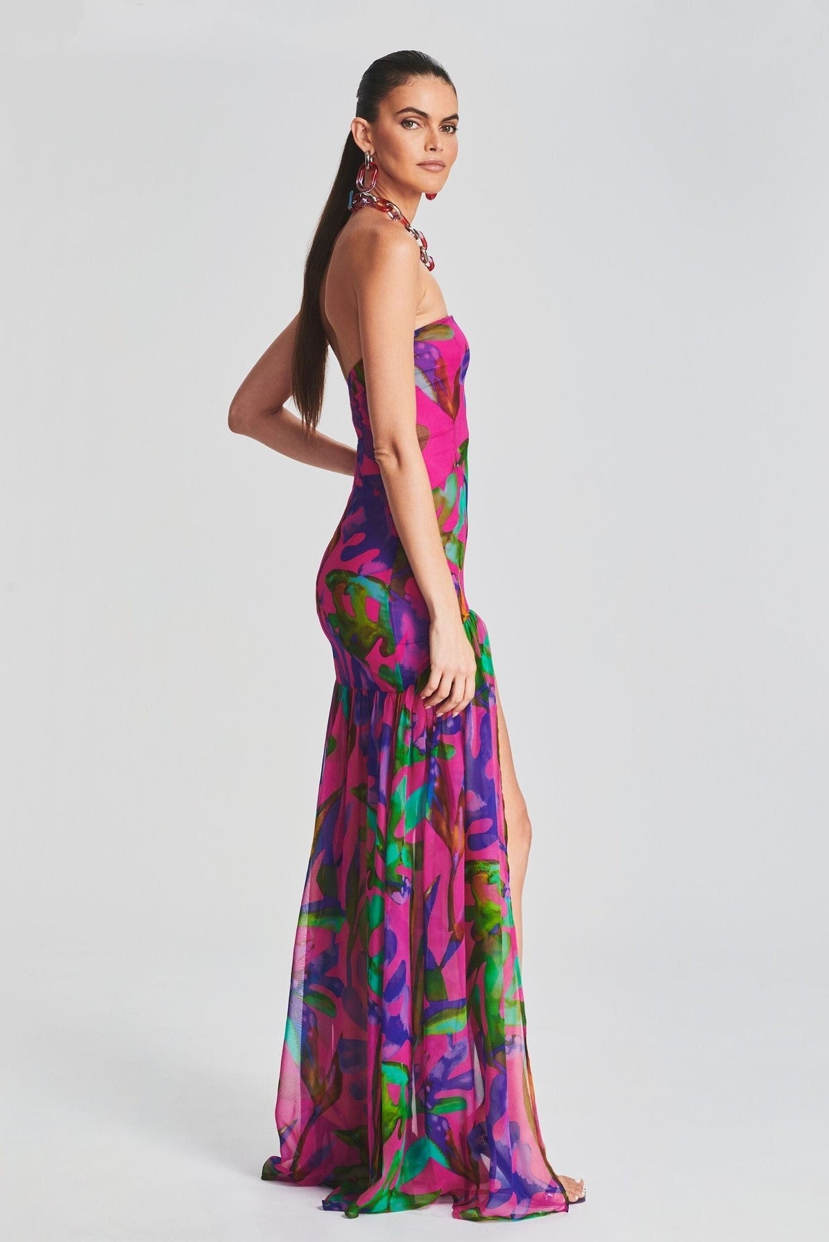 MEGAN - Stralende Hot Pink Jurk Split Jurk StyleSpectrums