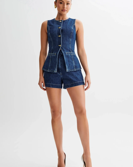 JASMINE - Elegante Tweedelige Denim Set Top Broekje StyleSpectrums